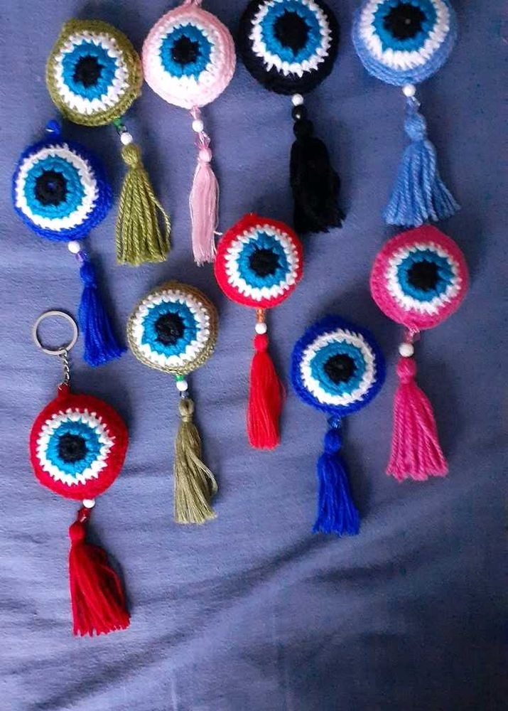 Crochet Evil Eye Keychain Charms (Set Of 2)