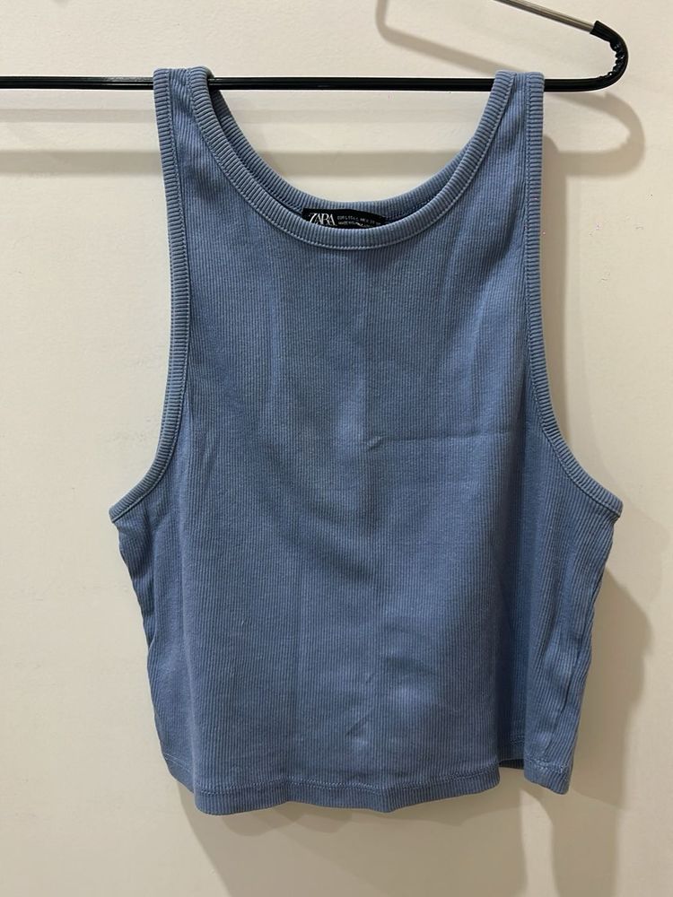 Zara Blue Ribbed Tank Top