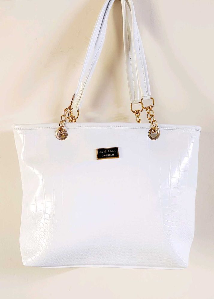 Stylish White Croco Tote Bag