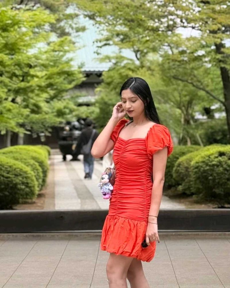 Ruched Orangish Red Mini Dress