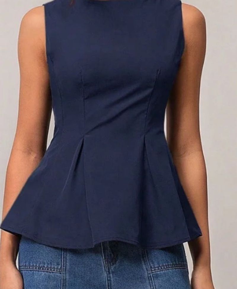 Navy Peplum Top