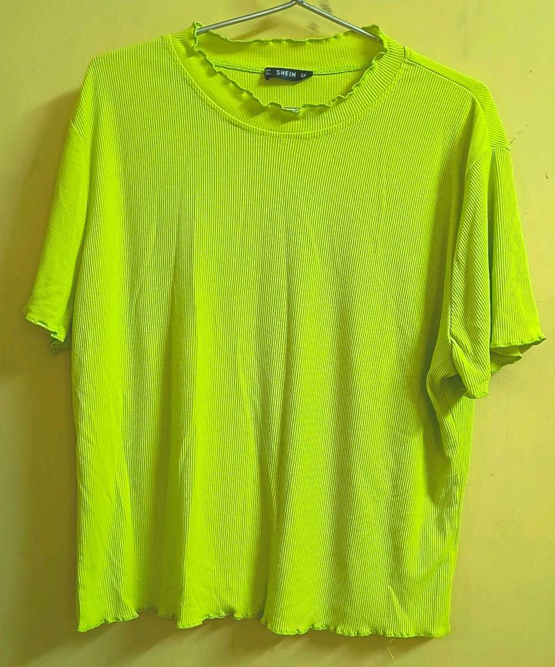 Shein Neon Green Ribbed Lettuce Edge Top