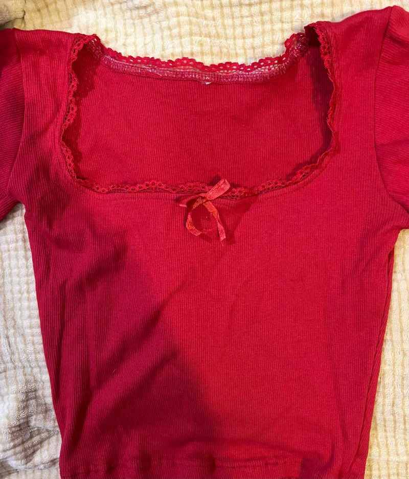 Red Cute Bow Top, Fit Xs/S Both, Brand New