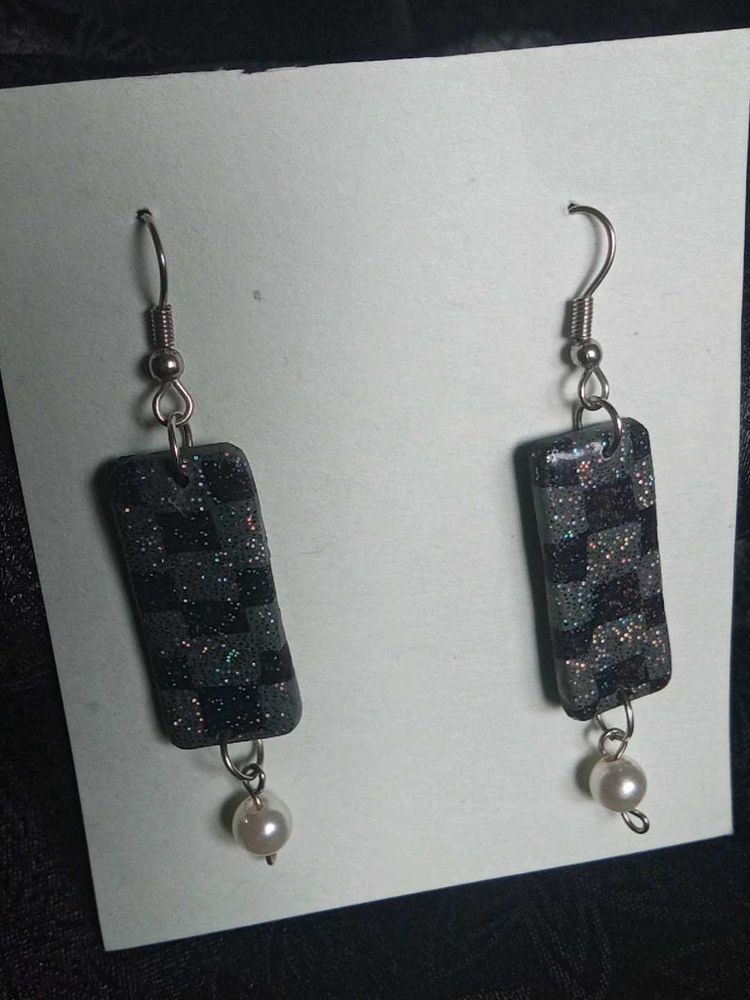 Handmade Geometric Pearl Drop Earrings
