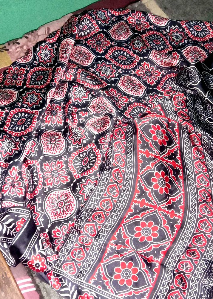 ajrakh print satin silk saree