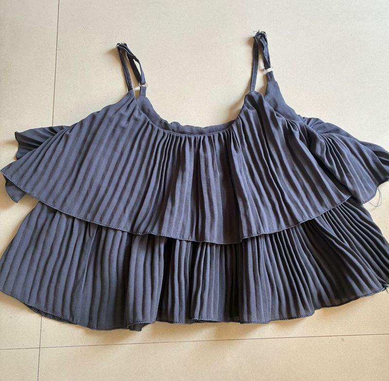 Pleated Cold Shoulder Top