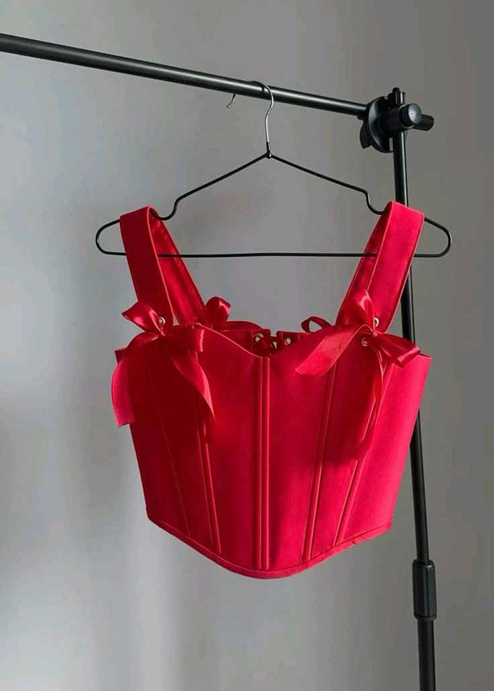 Red Corset Top with Black Rose