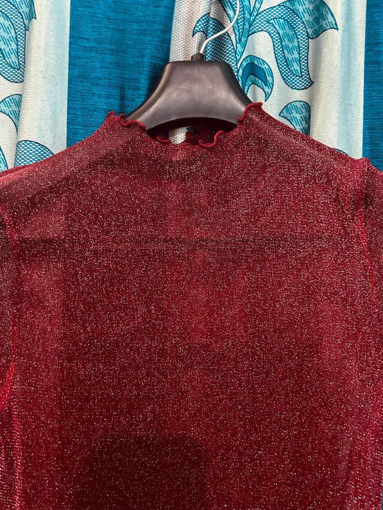 Hot Chick Red Mesh Sparkle Top❤️✨⭐️