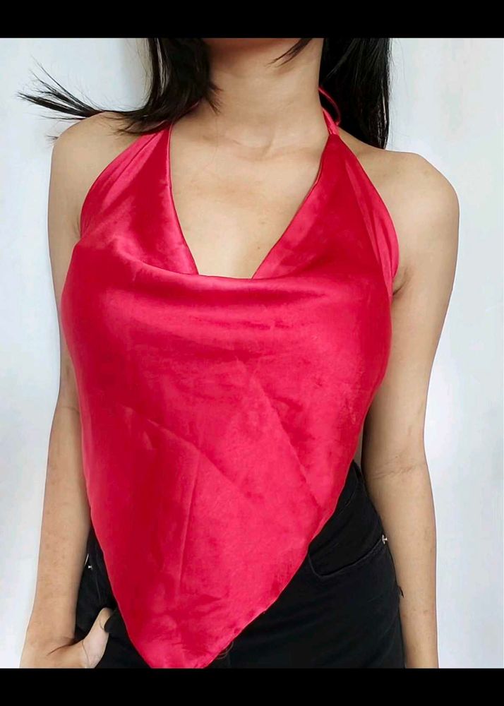 Red Halter Backless Top