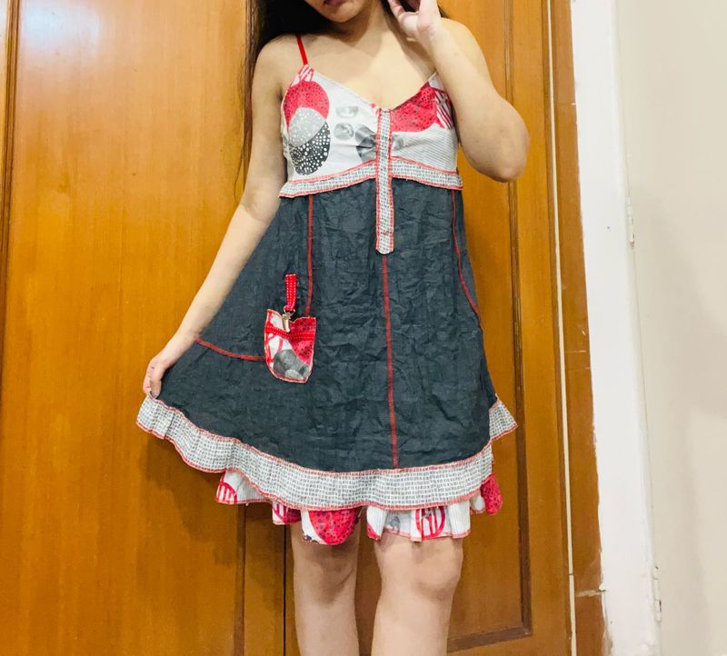Denim Style Ruffle Mini Dress