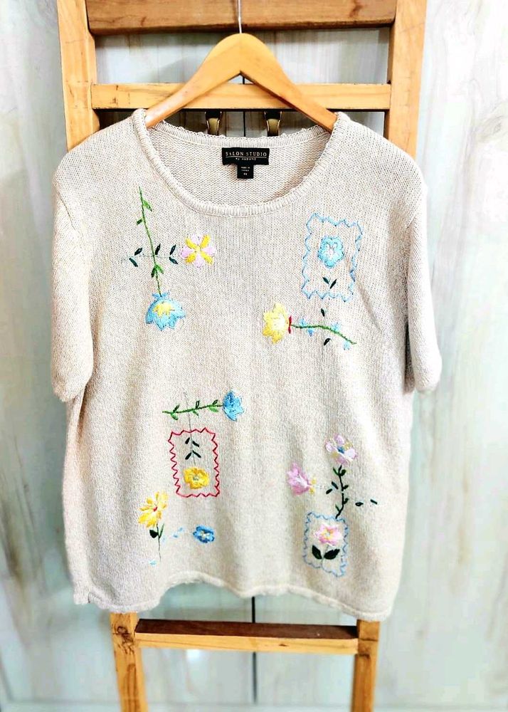 Beige Embroidery Work Pullover Size-46