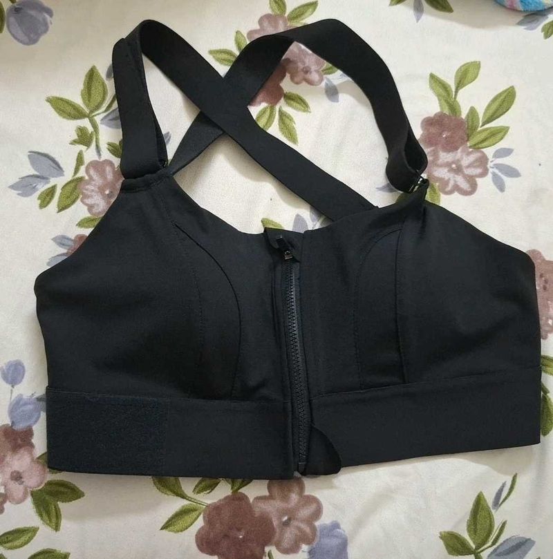 Black Zip-Front Sports Bra