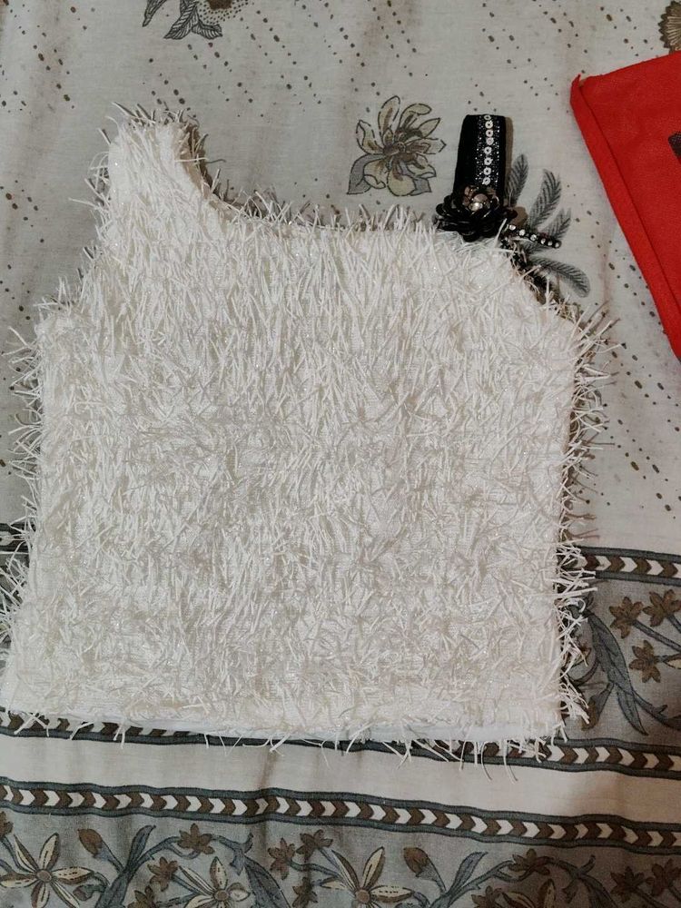Fuzzy White Crop Top