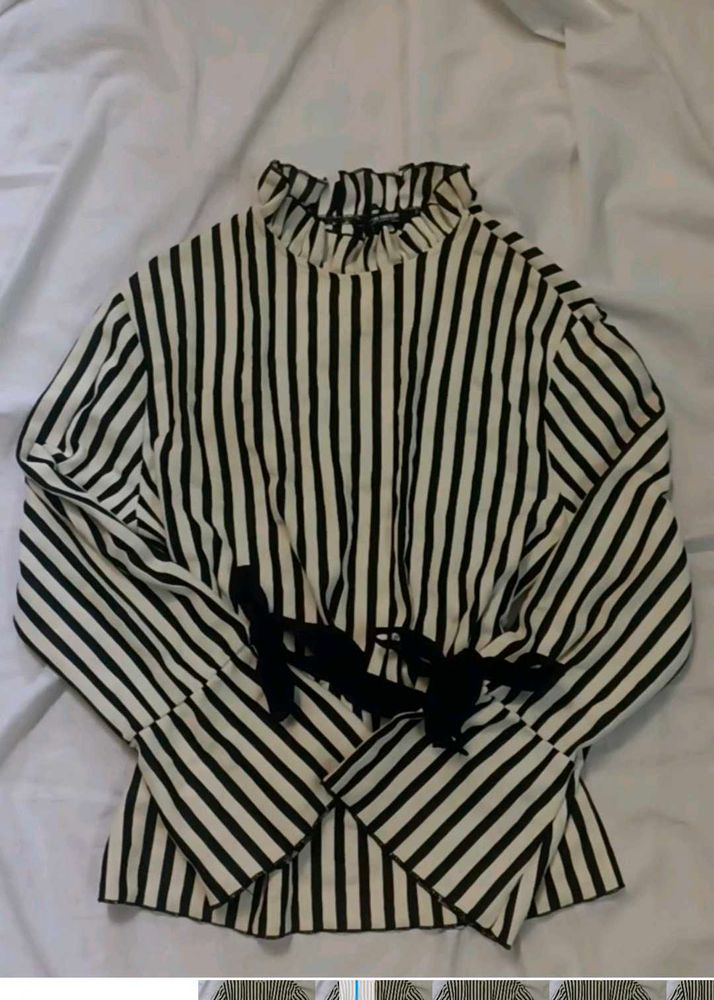 Y2k Black And White Striped Top