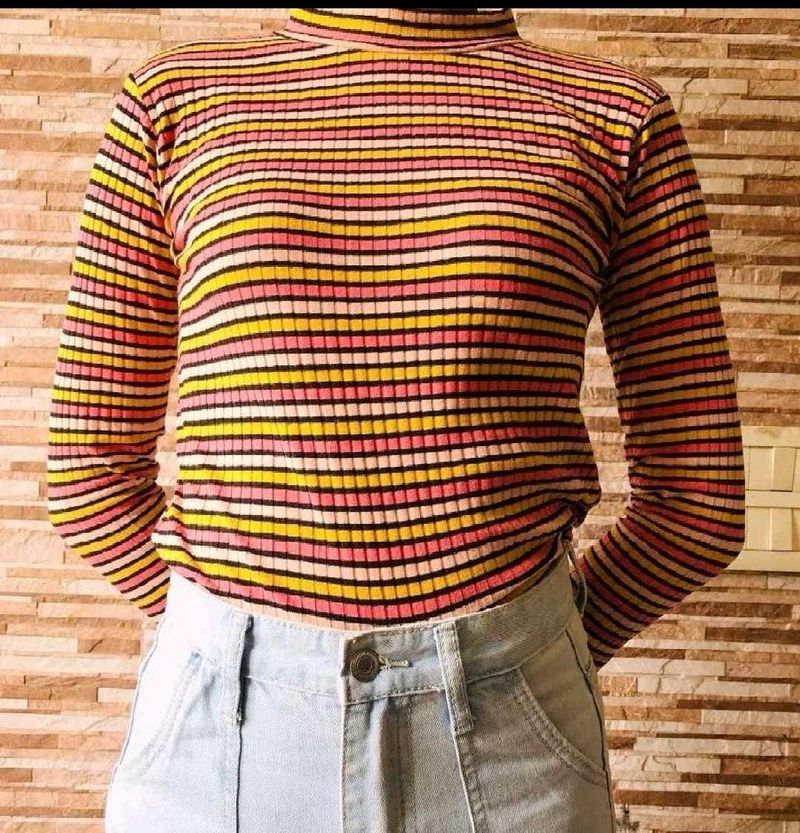 Striped Mock Neck Top