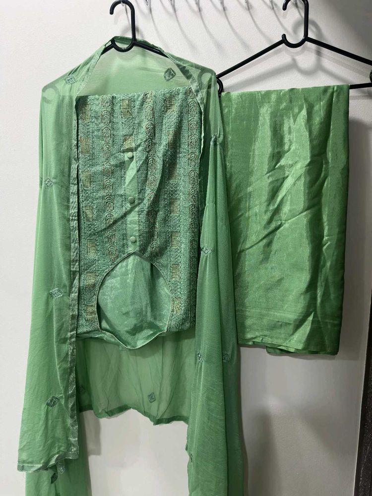 Green Stone-work Dress Material