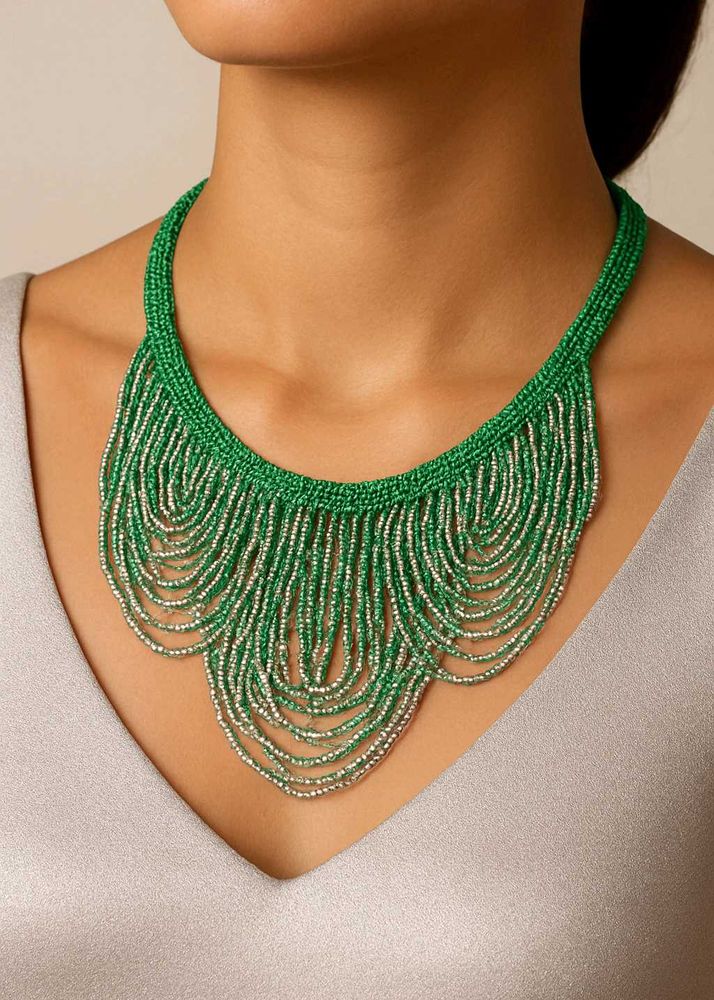 Green and silver Beaded Necklace