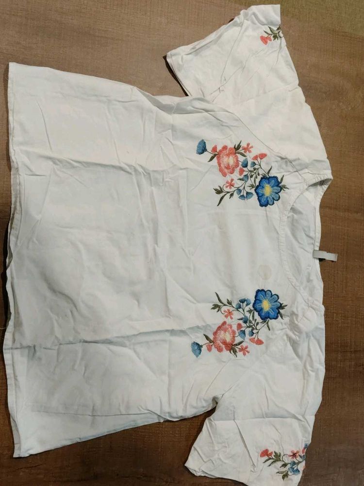 Floral Embroidered White Top