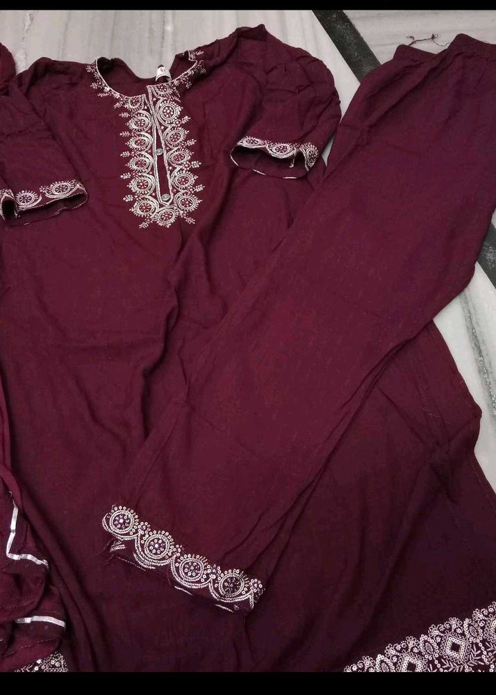 Maroon Embroidered Kurta Set