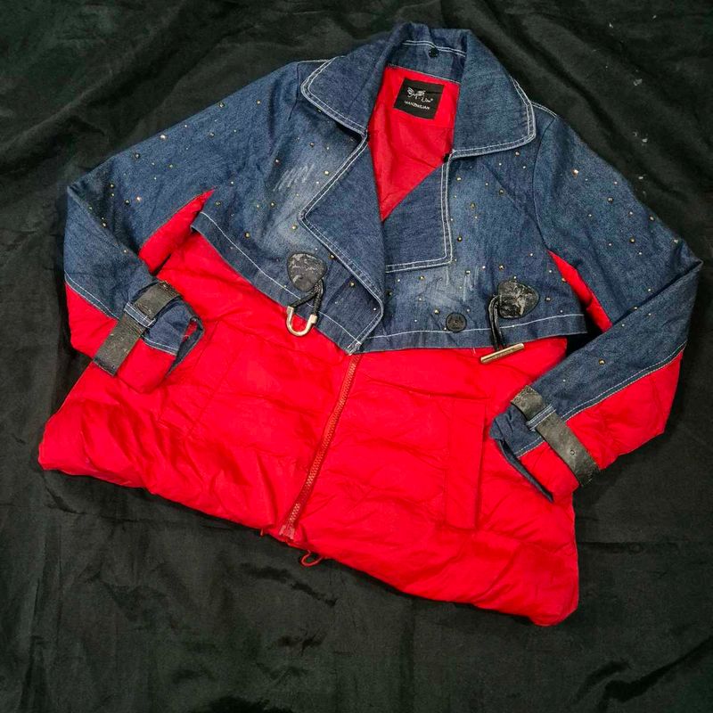 Unique Denim &amp; Red Jacket/ puffer