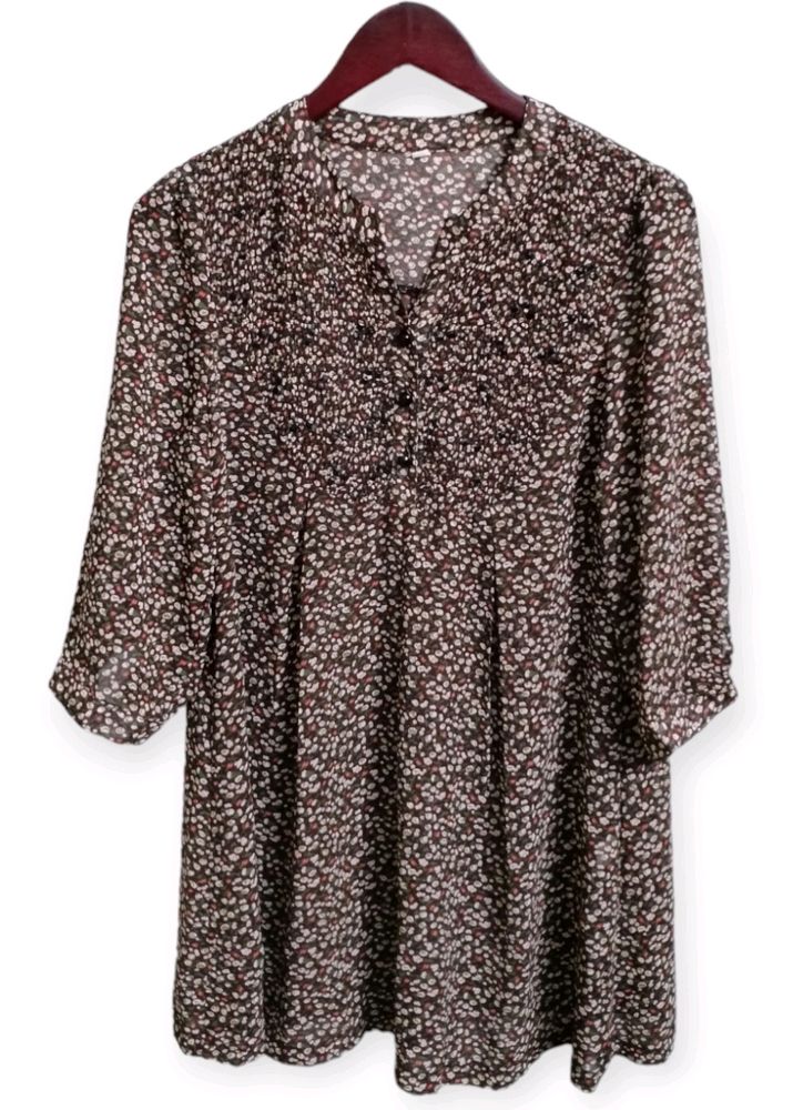 Brown Floral Print Peasant Blouse (Woman)