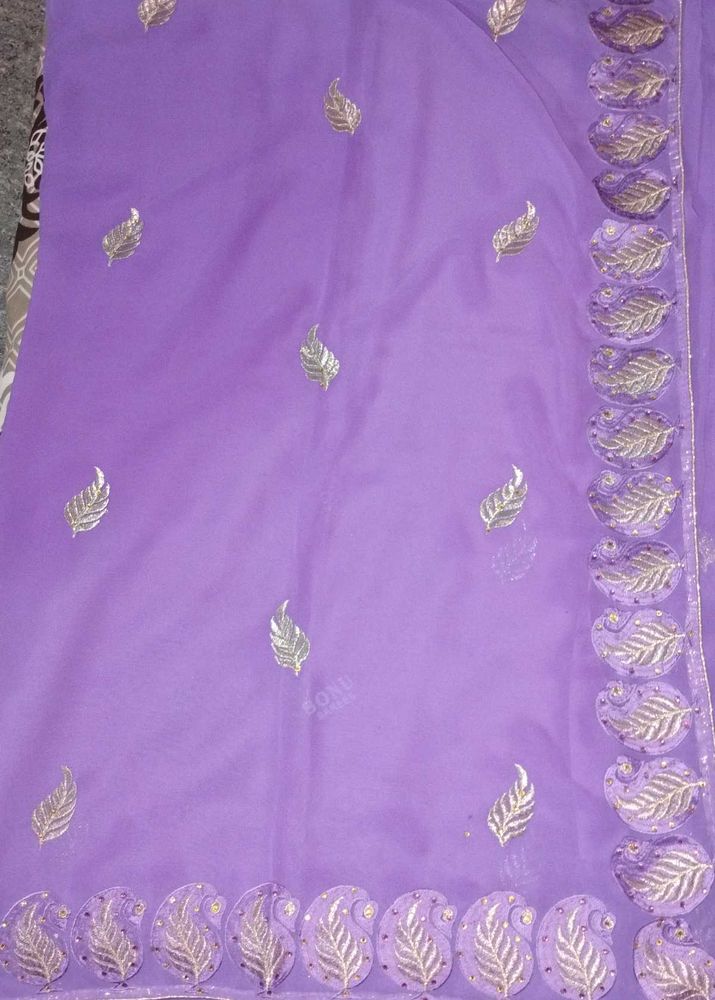 Lavender Sari with Silver Embroidery