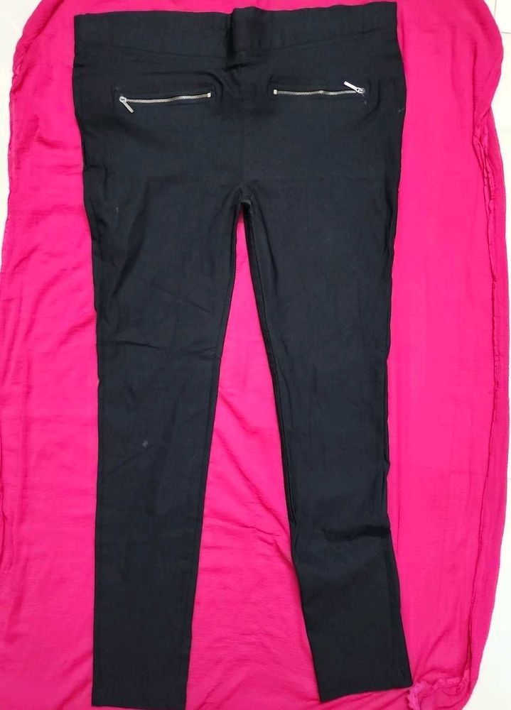 Low Waist 38&#34; Cotton Pants with Back Pockets