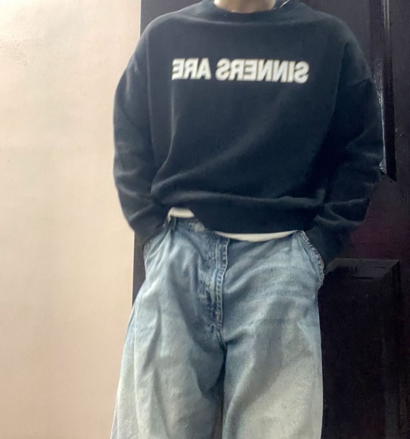 SINNERS VINTAGE Black Graphic Print Sweatshirt