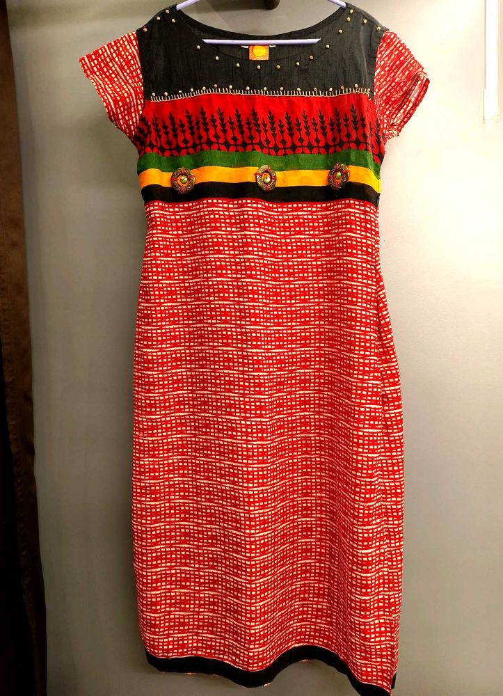 Bright Red Straight Kurta Casual Wear
