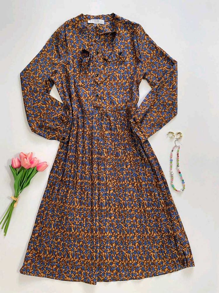 Brown And Blue Floral Dress