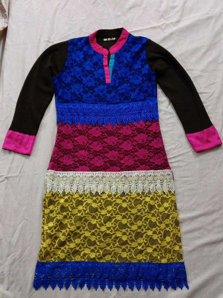 woolen multi Colorful Lace Kurti