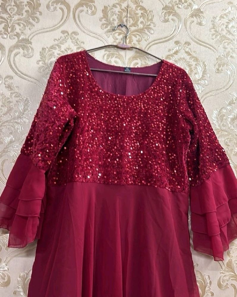 Maroon Sequin Party Dress