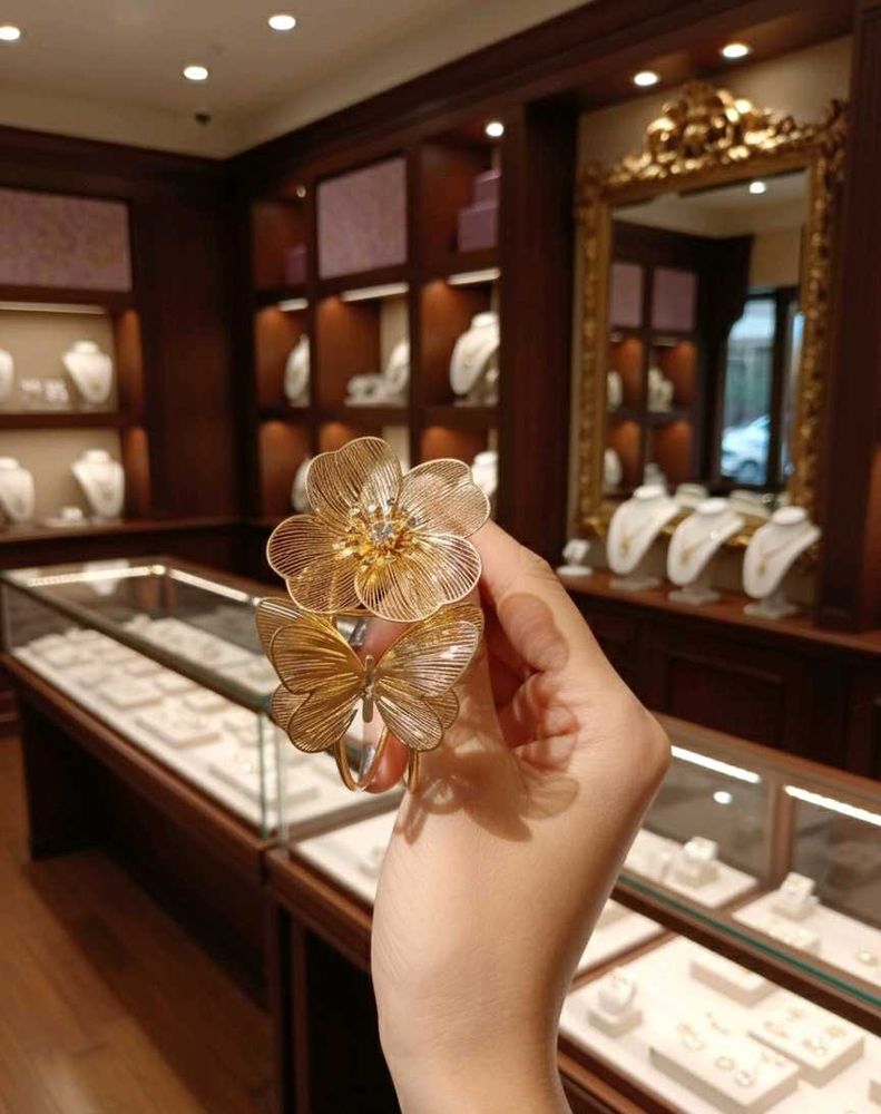 Gold Flower &amp; Butterfly Statement Bracelet