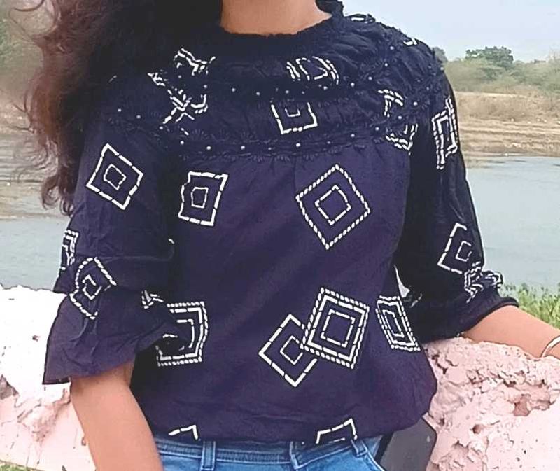 Stylish Navy Blue Printed Top