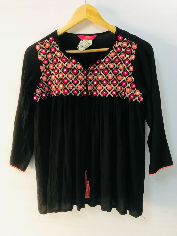 Embroidered Black Top