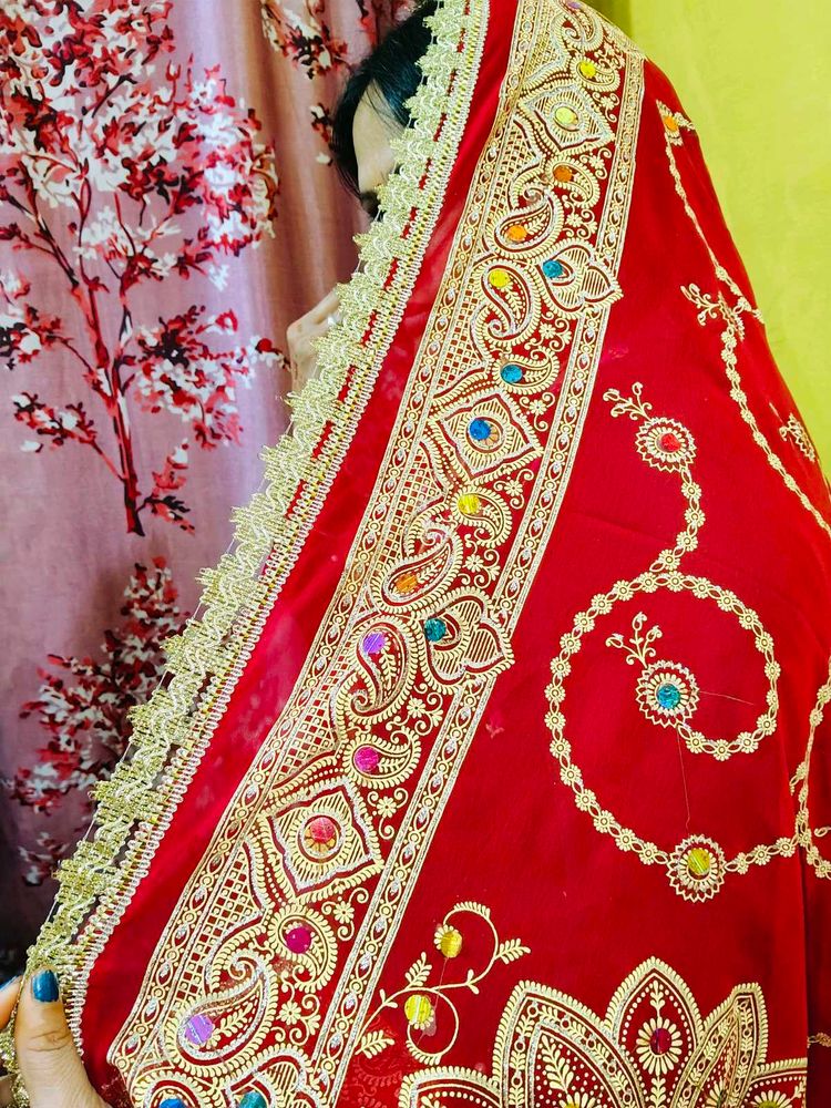Red Embroidered Dupatta Navratri Special Duppata