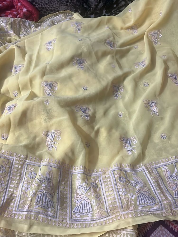Yellow Embroidered Saree