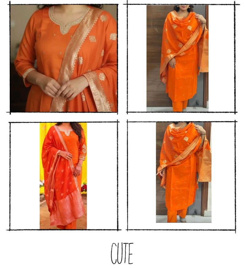 Orange Embroidered Kurta Set.   cash only
