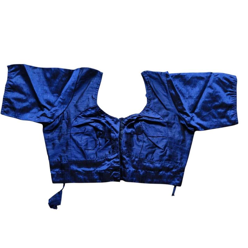 Women Readymade Raw Silk Half Sleeve Blue Blouse
