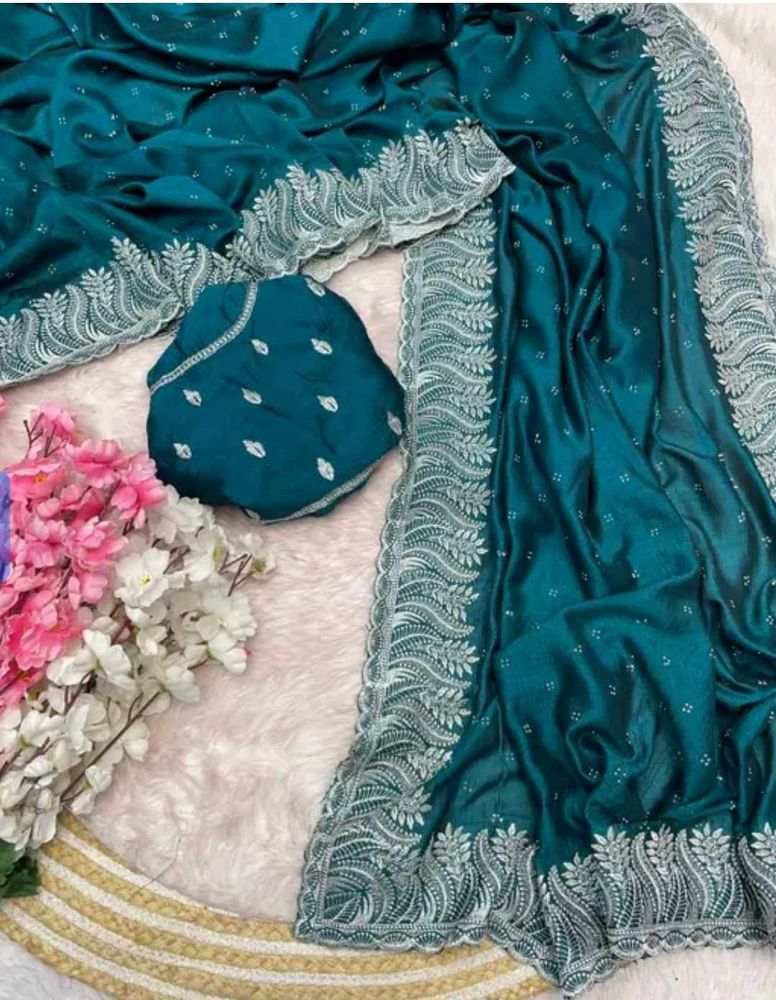 new Elegant Teal Saree with Embroidery 💕