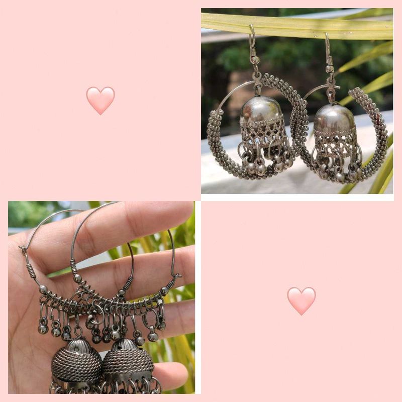 Silver Jhumka Hoop Earrings