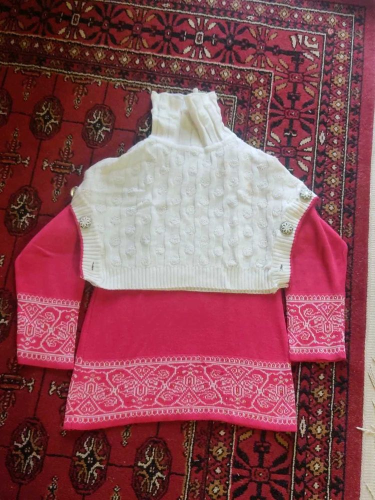 Pink Knit Sweater with Cape