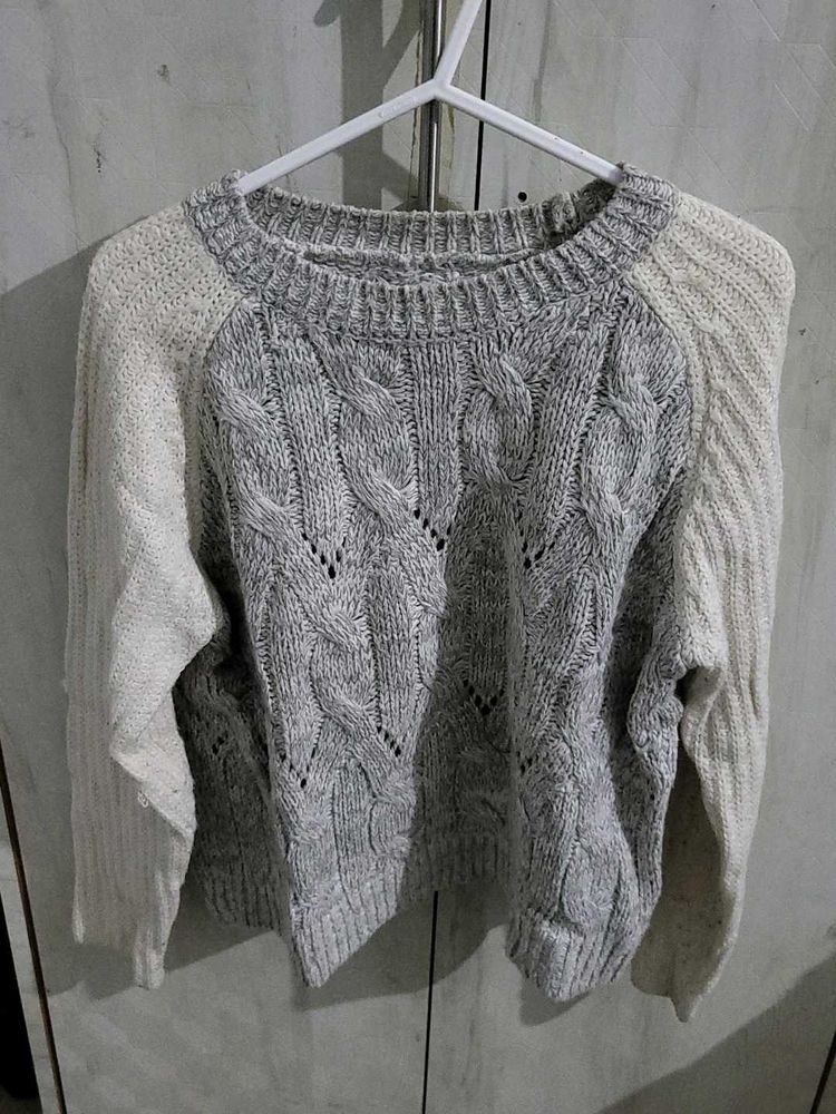 Grey White Sweater For Women