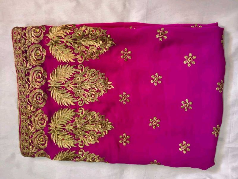 Pink Saree with Gold Embroidery