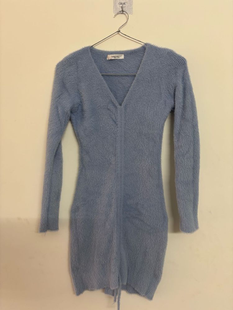 Blue Fuzzy Knit Dress