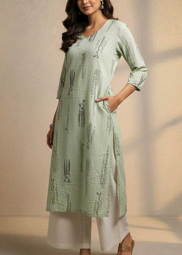 Green Printed Kurta