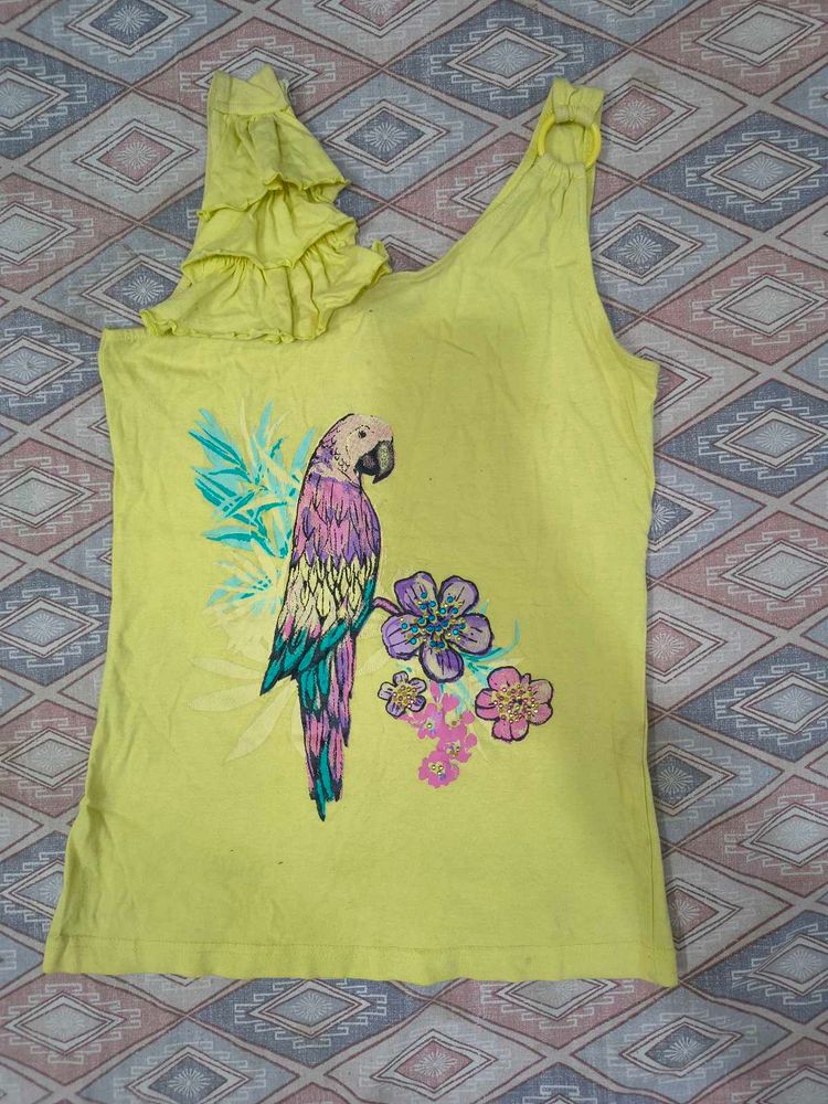 Yellow Parrot Print Tank Top
