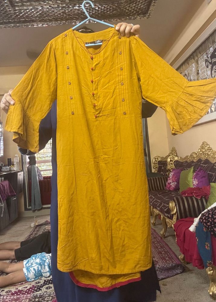 Mustard Kurta with Flared Sleeves