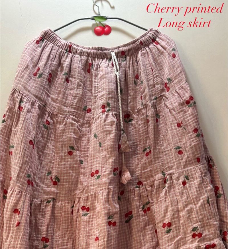 Cherry Print Long Skirt