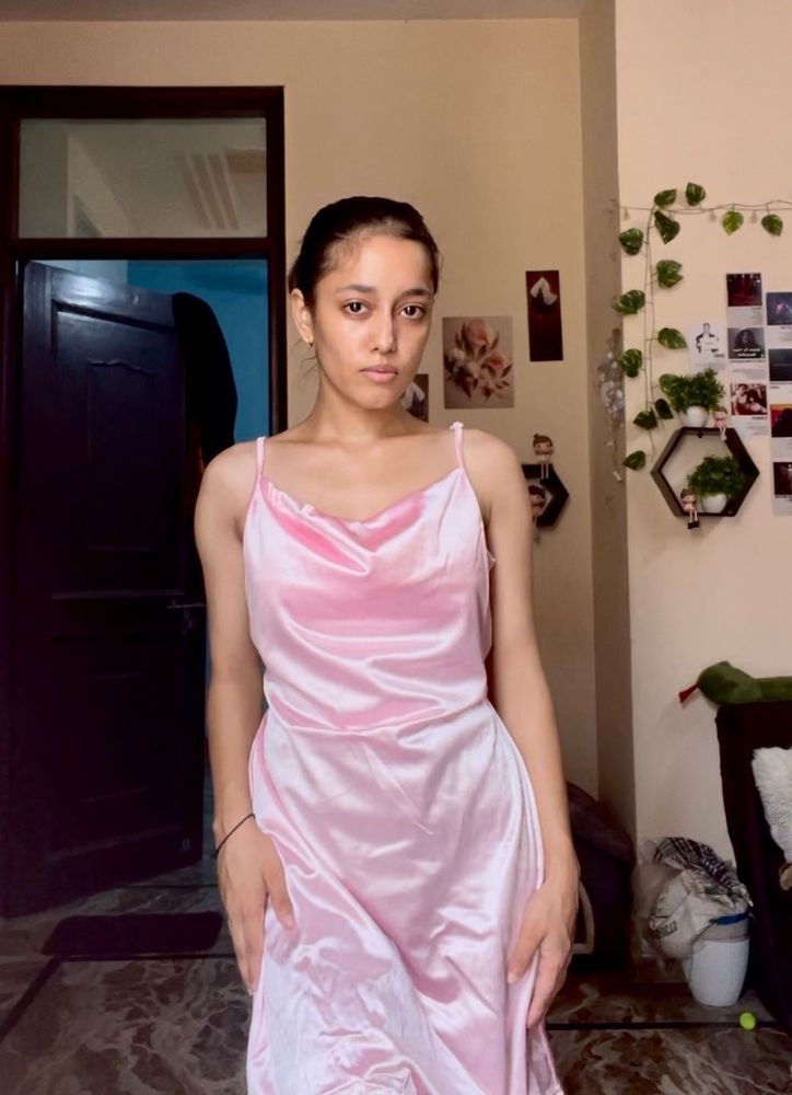 Pink Satin Cowl Neck Slip Dress